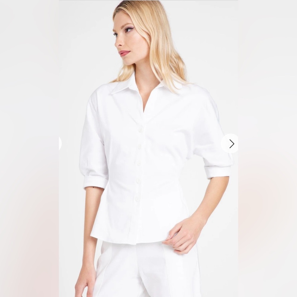 Collared Shirt Top with a peplum waistline, shirt collar neckline, size 4